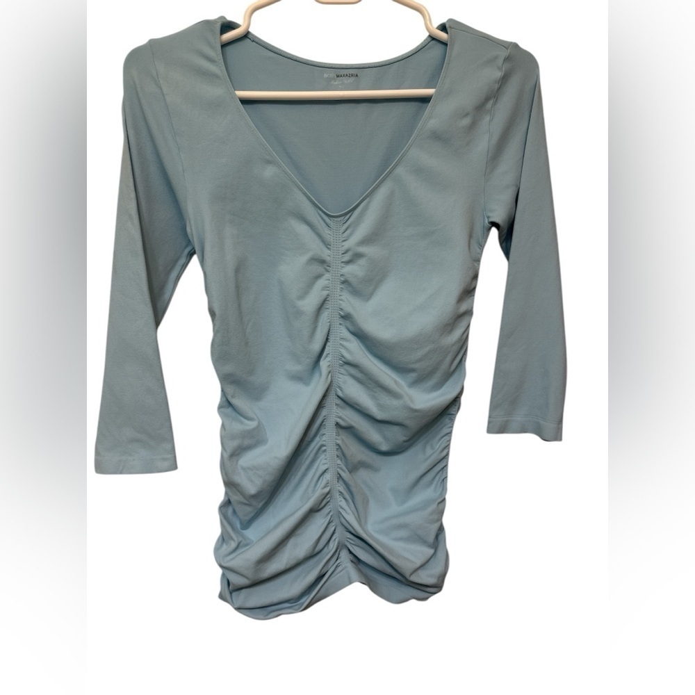 BCBG MaxAzria Blue Ruched 3/4 sleeve Top